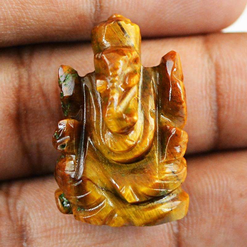 gemsmore:Natural Golden Tiger Eye Hand Carved Ganesha Gemstone