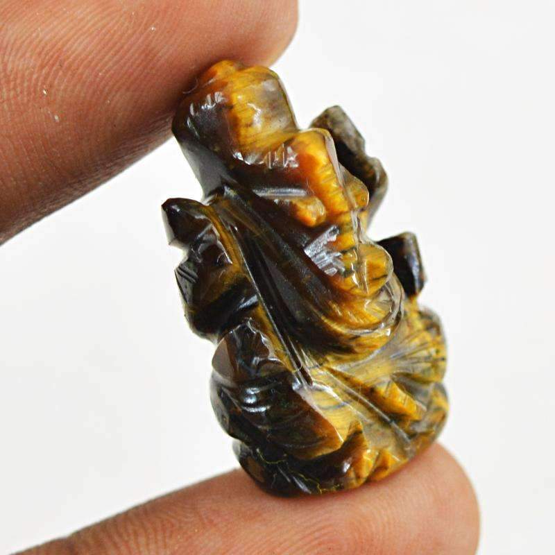 gemsmore:Natural Golden Tiger Eye Hand Carved Ganesha Gemstone