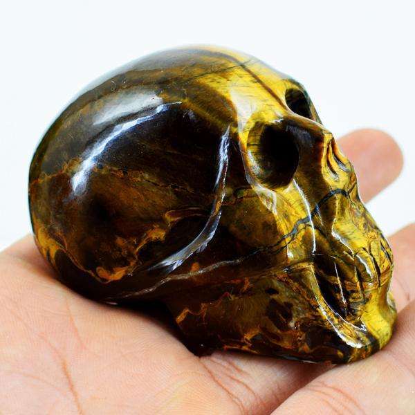 gemsmore:Natural Golden Tiger Eye Hand Carved Human Skull