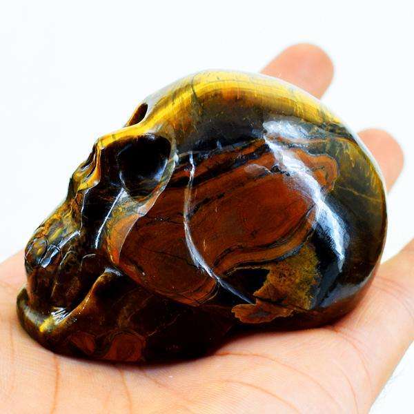gemsmore:Natural Golden Tiger Eye Hand Carved Human Skull