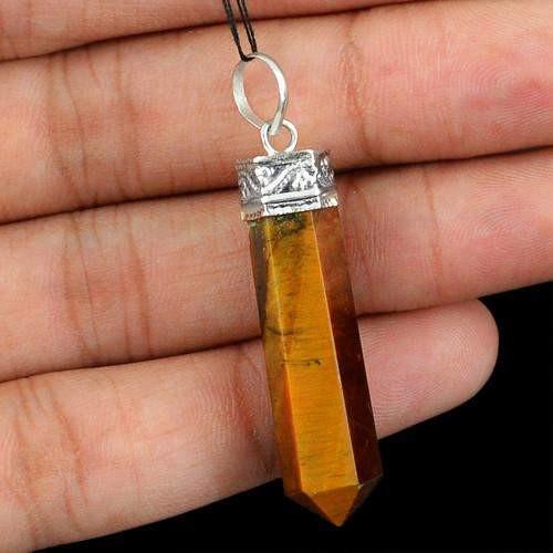 gemsmore:Natural Golden Tiger Eye Healing Point Pendant