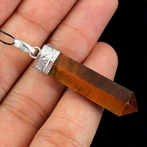 gemsmore:Natural Golden Tiger Eye Healing Point Pendant