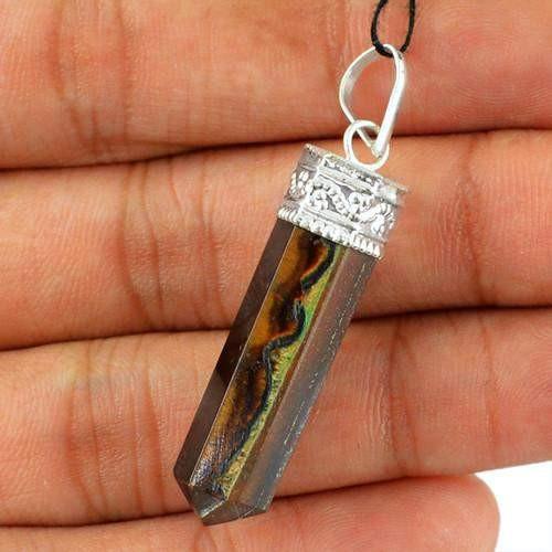 gemsmore:Natural Golden Tiger Eye Healing Point Pendant