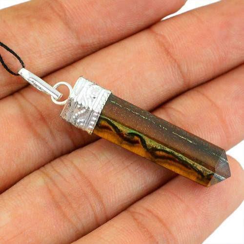 gemsmore:Natural Golden Tiger Eye Healing Point Pendant