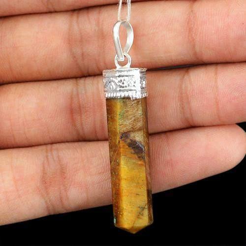 gemsmore:Natural Golden Tiger Eye Healing Point Pendant