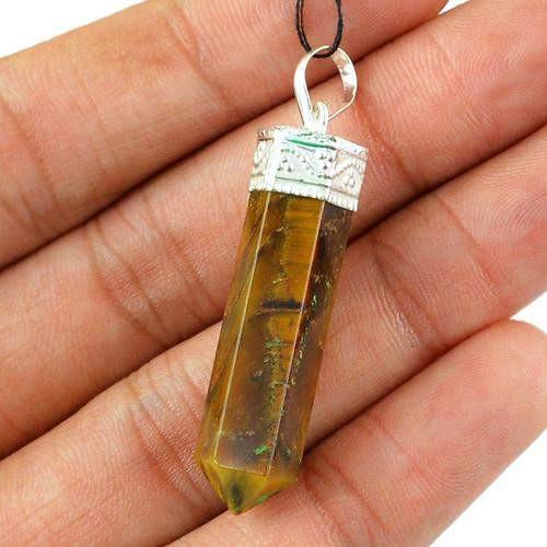 gemsmore:Natural Golden Tiger Eye Healing Point Pendant