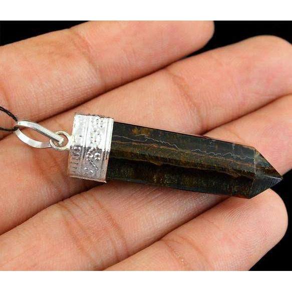gemsmore:Natural Golden Tiger Eye Healing Point Pendant