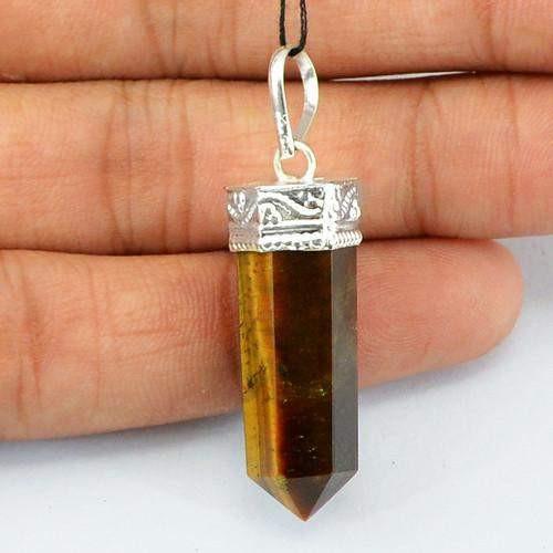 gemsmore:Natural Golden Tiger Eye Healing Point Pendant