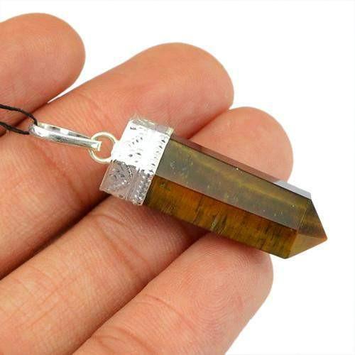 gemsmore:Natural Golden Tiger Eye Healing Point Pendant