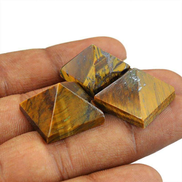 gemsmore:Natural Golden Tiger Eye Healing Pyramid Gemstone Lot