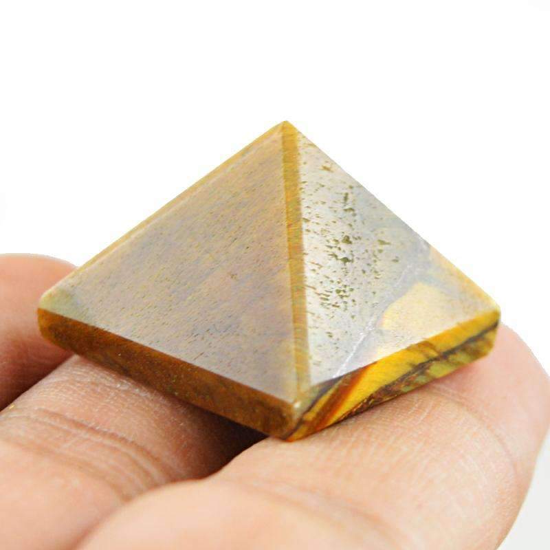gemsmore:Natural Golden Tiger Eye Healing Pyramid Gemstone