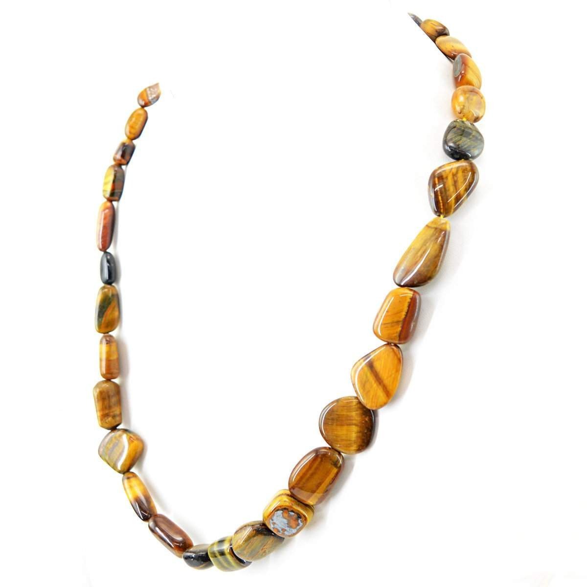 gemsmore:Natural Golden Tiger Eye Necklace 20 Inches Long Untreated Beads