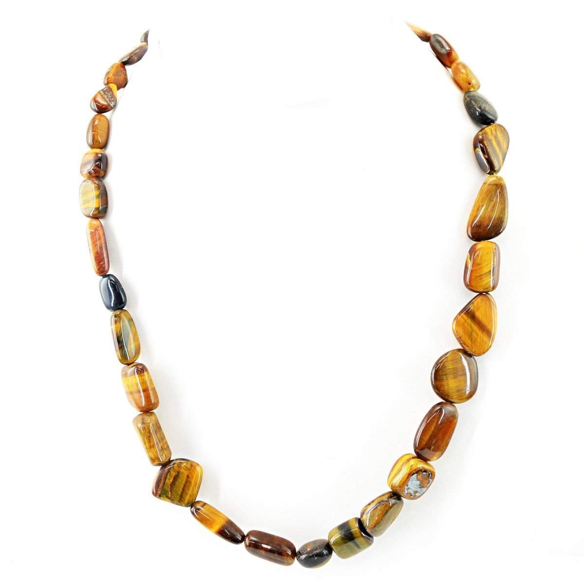 gemsmore:Natural Golden Tiger Eye Necklace 20 Inches Long Untreated Beads