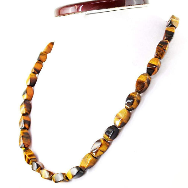 gemsmore:Natural Golden Tiger Eye Necklace 20 Inches Long Untreated Beads