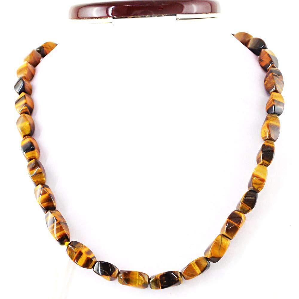 gemsmore:Natural Golden Tiger Eye Necklace 20 Inches Long Untreated Beads