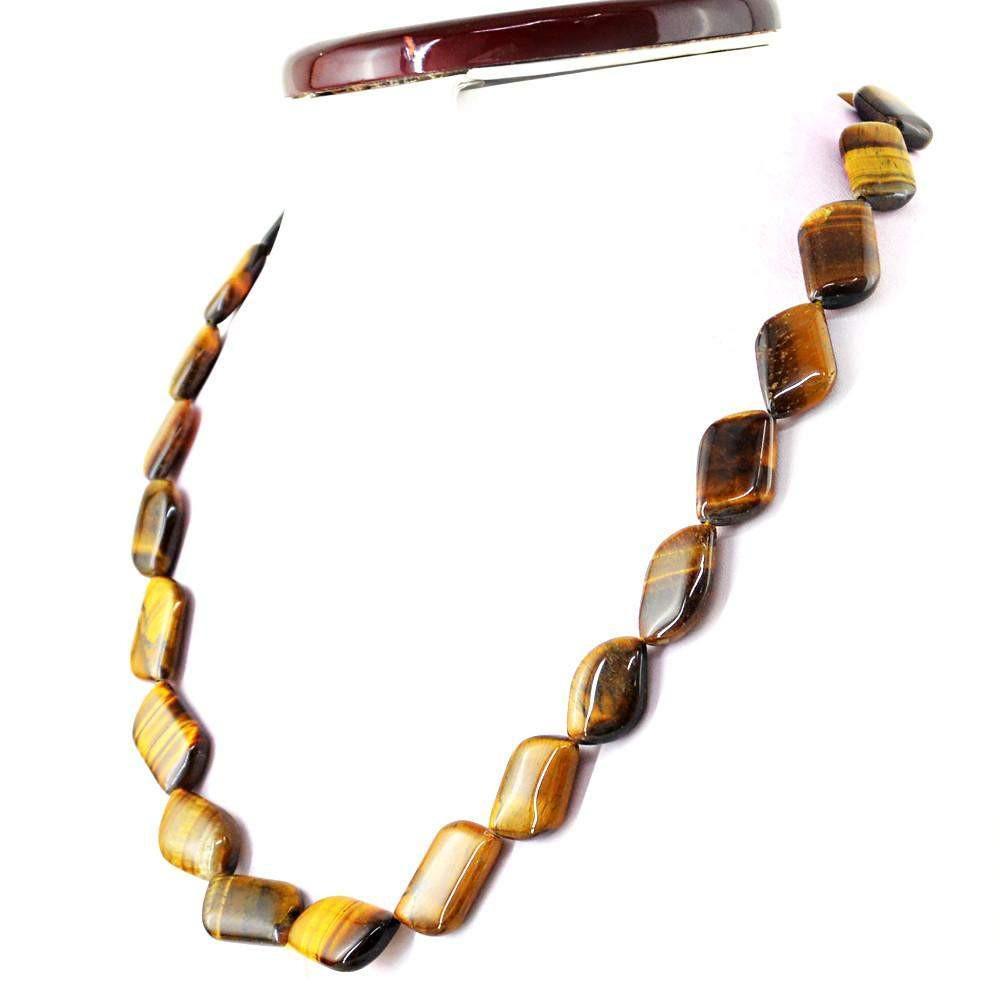 gemsmore:Natural Golden Tiger Eye Necklace 20 Inches Long Untreated Beads