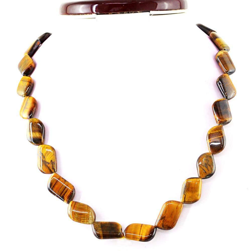 gemsmore:Natural Golden Tiger Eye Necklace 20 Inches Long Untreated Beads