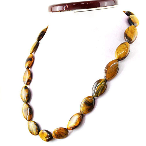 gemsmore:Natural Golden Tiger Eye Necklace 20 Inches Long Untreated Beads