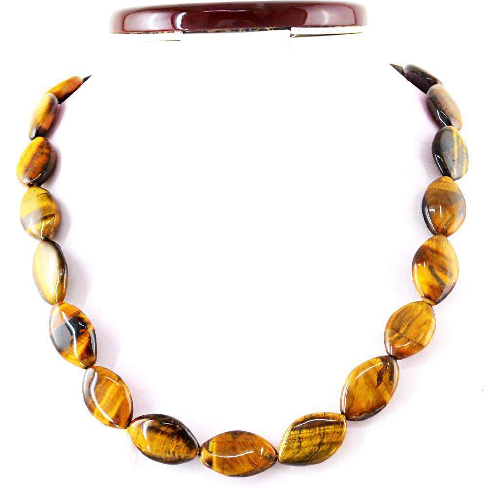 gemsmore:Natural Golden Tiger Eye Necklace 20 Inches Long Untreated Beads