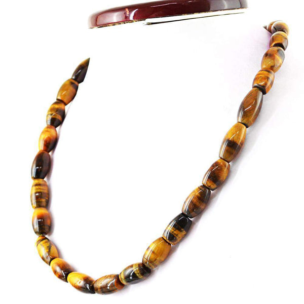 gemsmore:Natural Golden Tiger Eye Necklace 20 Inches Long Untreated Beads