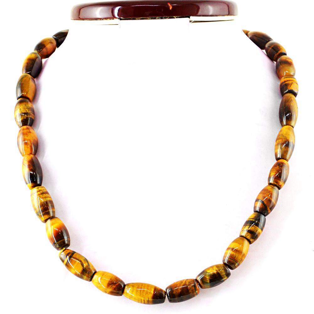 gemsmore:Natural Golden Tiger Eye Necklace 20 Inches Long Untreated Beads