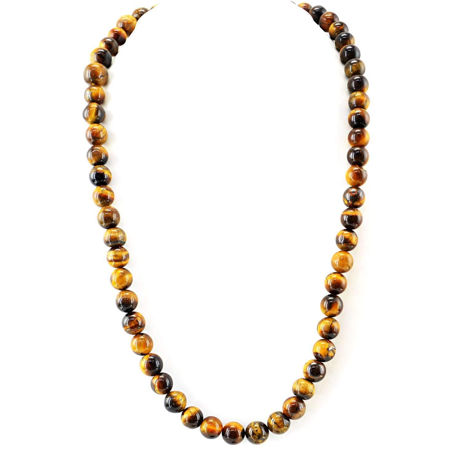 gemsmore:Natural Golden Tiger Eye Necklace Round Beads - Single Strand