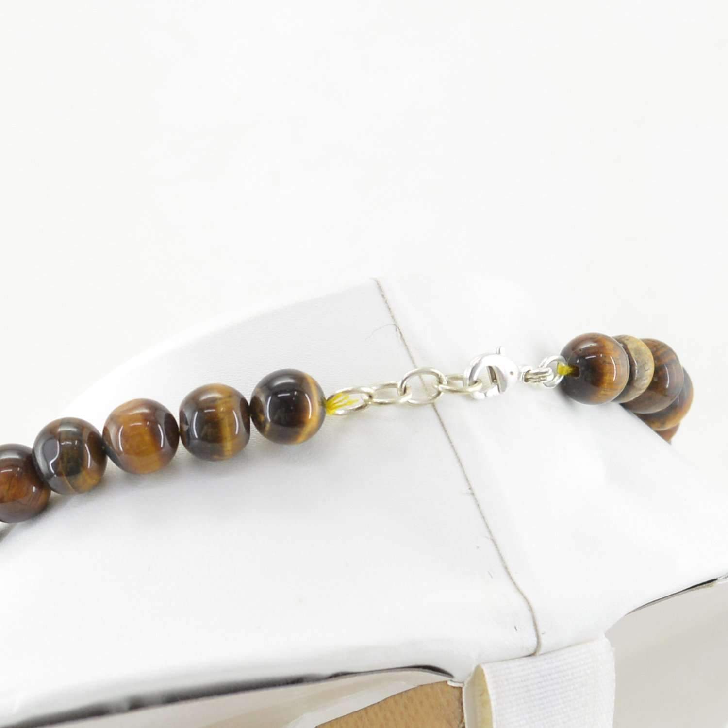 gemsmore:Natural Golden Tiger Eye Necklace Round Beads - Single Strand