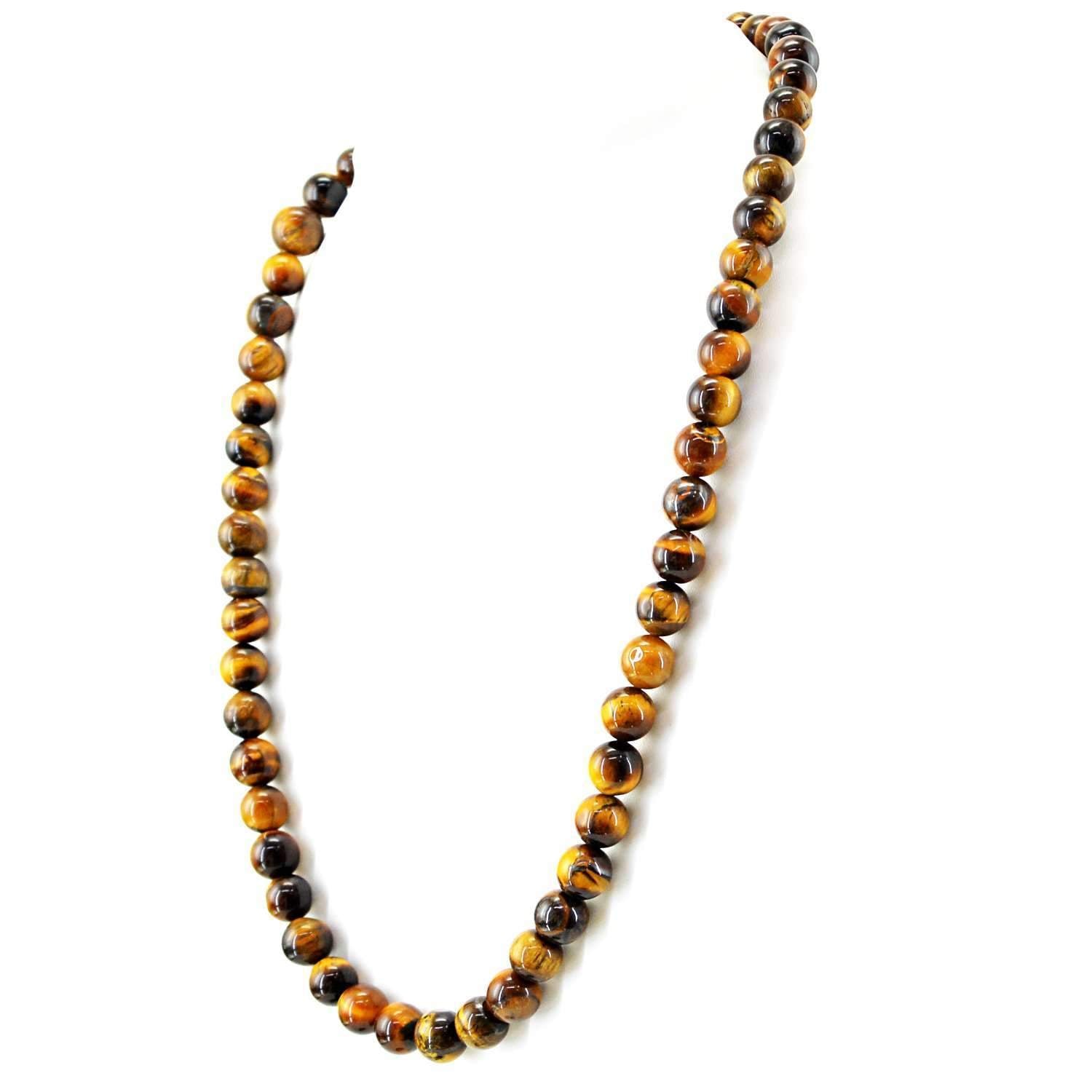 gemsmore:Natural Golden Tiger Eye Necklace Round Beads - Single Strand