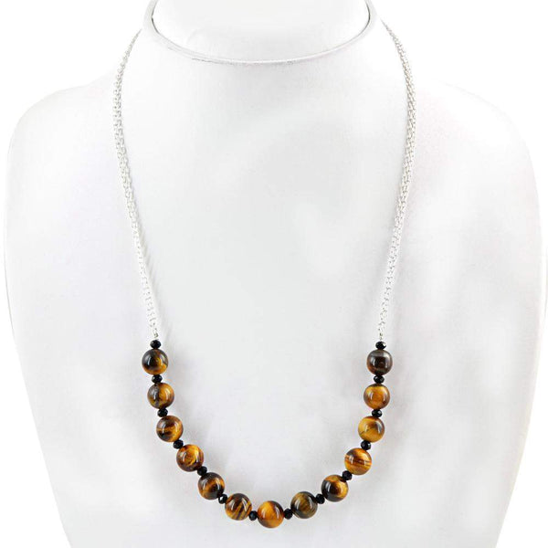 gemsmore:Natural Golden Tiger Eye Necklace Round Shape Beads