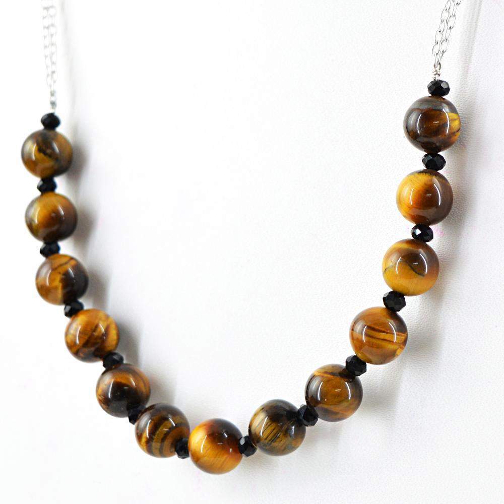 gemsmore:Natural Golden Tiger Eye Necklace Round Shape Beads