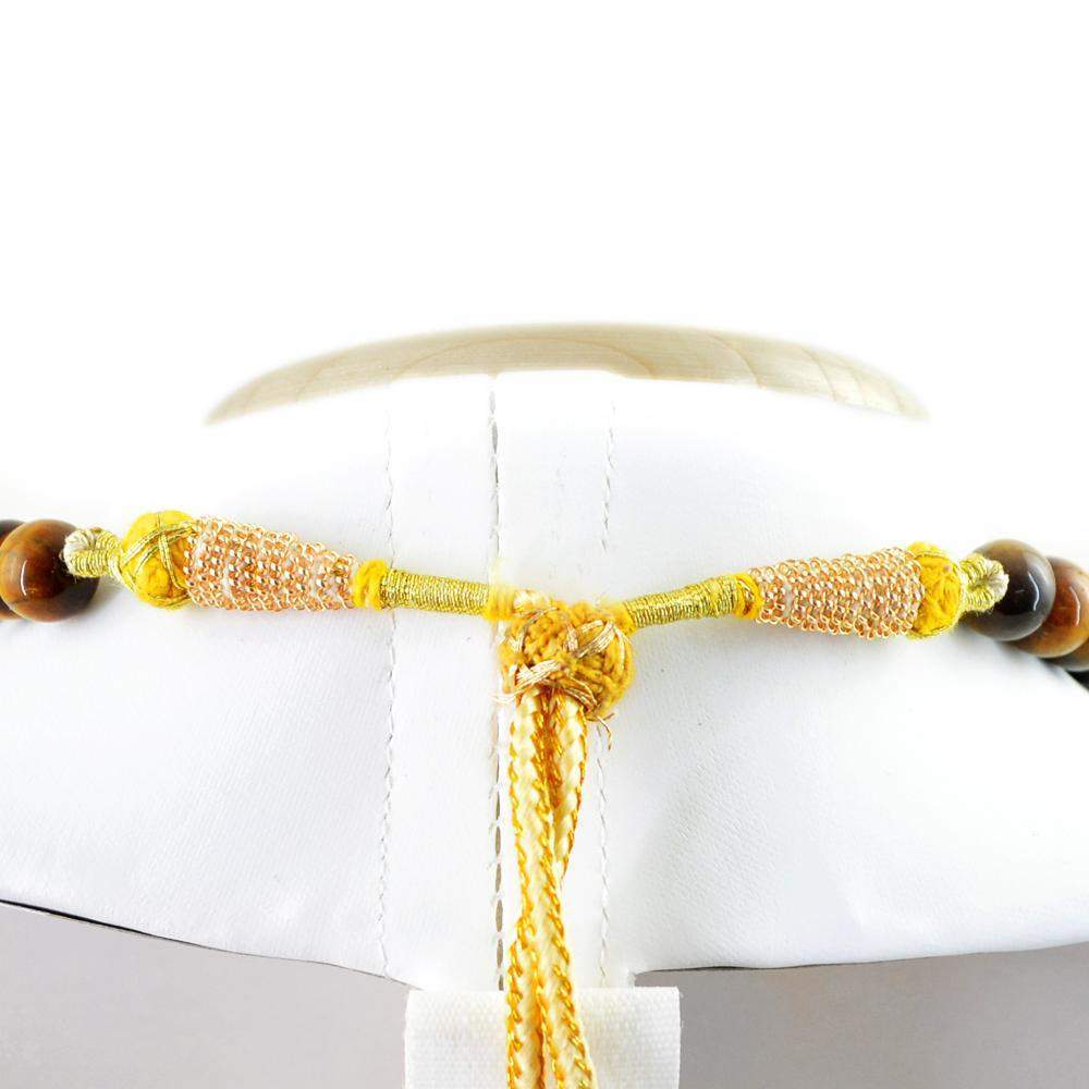 gemsmore:Natural Golden Tiger Eye Necklace Round Shape Untreated Beads