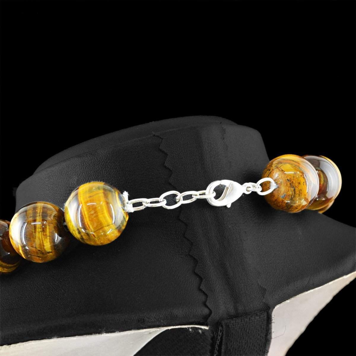 gemsmore:Natural Golden Tiger Eye Necklace Single Strand Round Beads