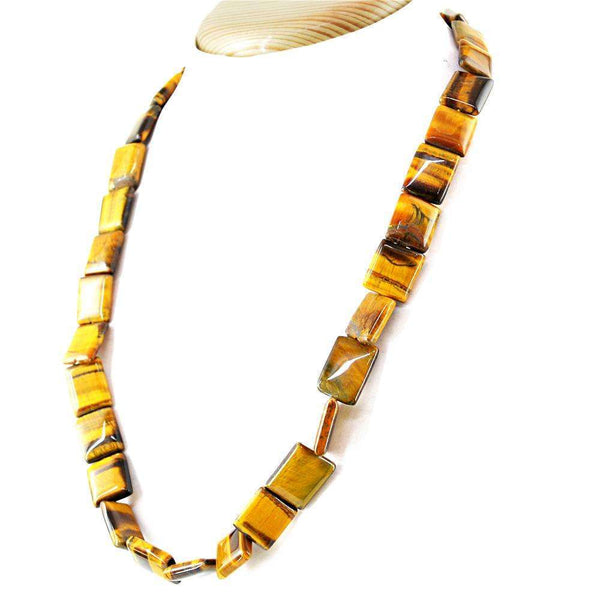 gemsmore:Natural Golden Tiger Eye Necklace Single Strand Untreated Beads