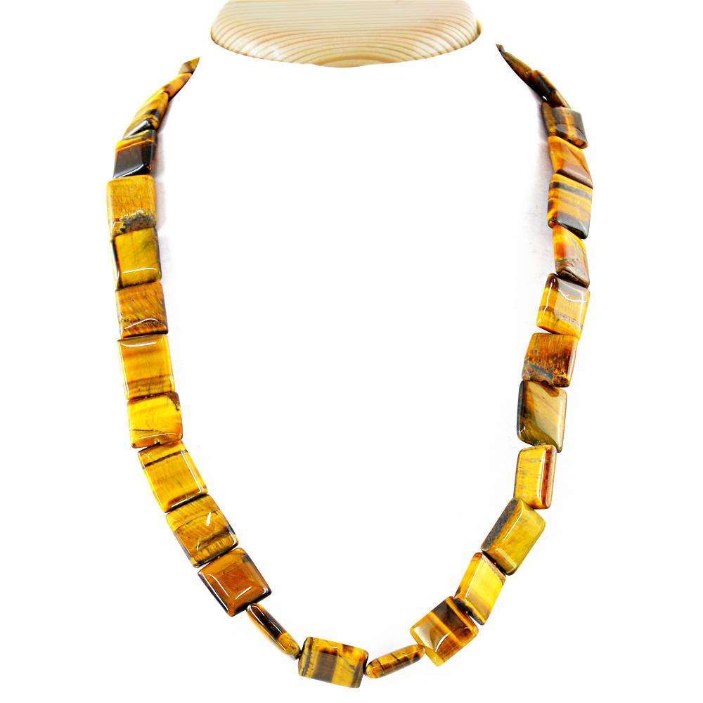 gemsmore:Natural Golden Tiger Eye Necklace Single Strand Untreated Beads