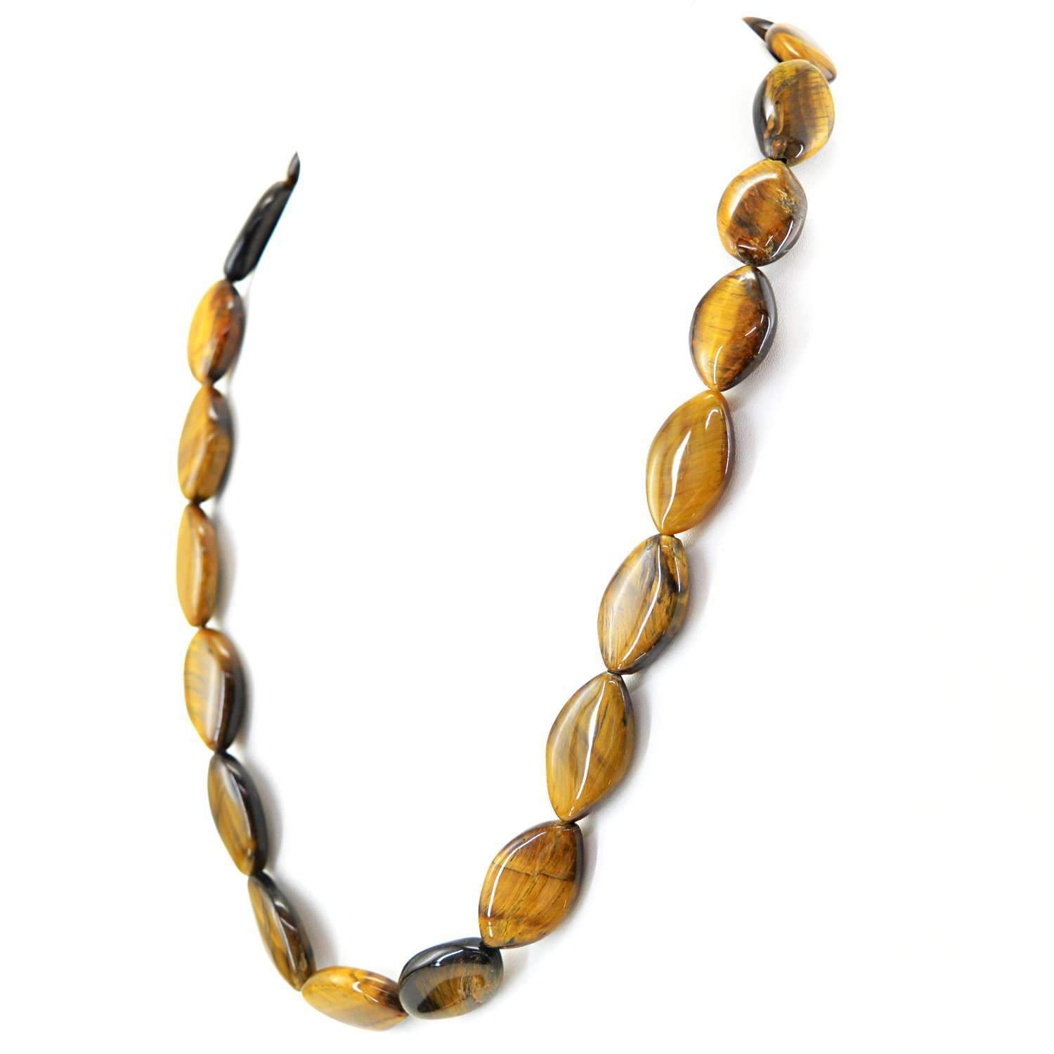 gemsmore:Natural Golden Tiger Eye Necklace Single Strand Untreated Beads