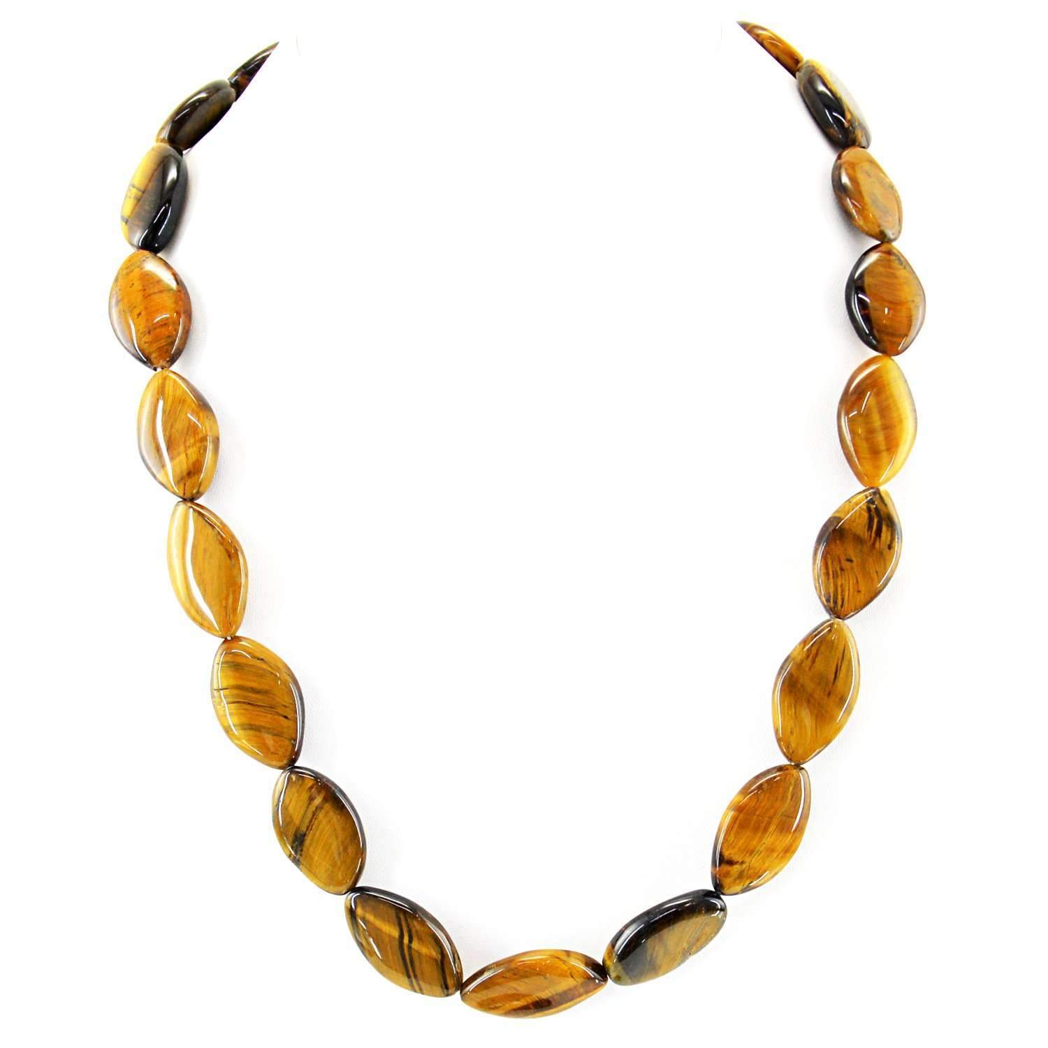 gemsmore:Natural Golden Tiger Eye Necklace Single Strand Untreated Beads