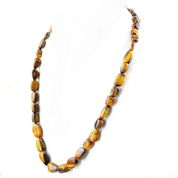 gemsmore:Natural Golden Tiger Eye Necklace Unheated Beads