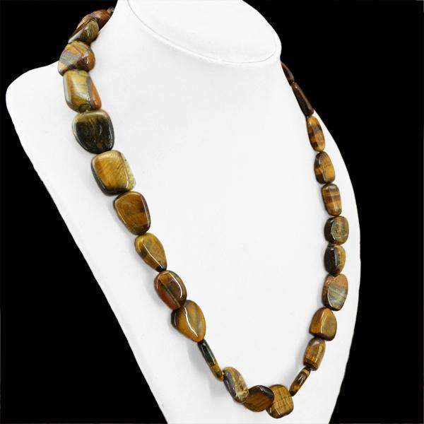 gemsmore:Natural Golden Tiger Eye Necklace Untreated Beads