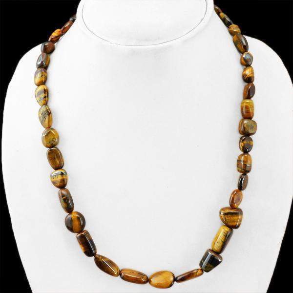 gemsmore:Natural Golden Tiger Eye Necklace Untreated Beads