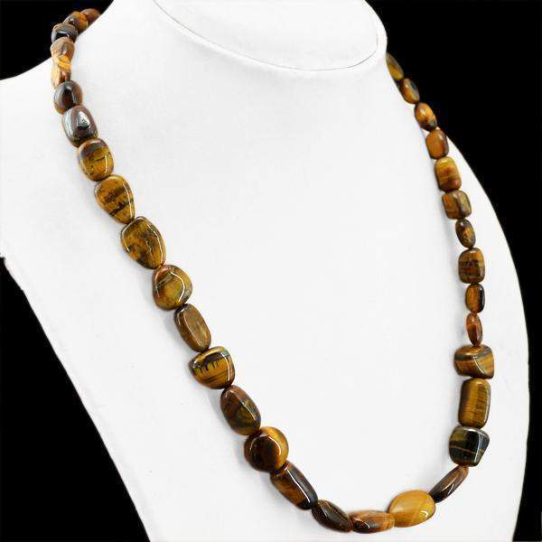 gemsmore:Natural Golden Tiger Eye Necklace Untreated Beads