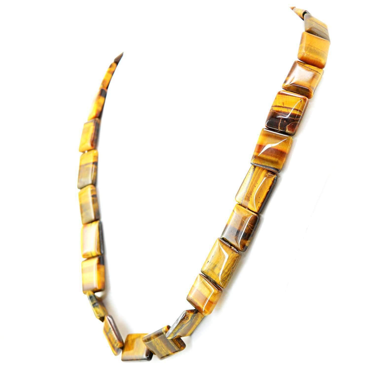 gemsmore:Natural Golden Tiger Eye Necklace Untreated Beads