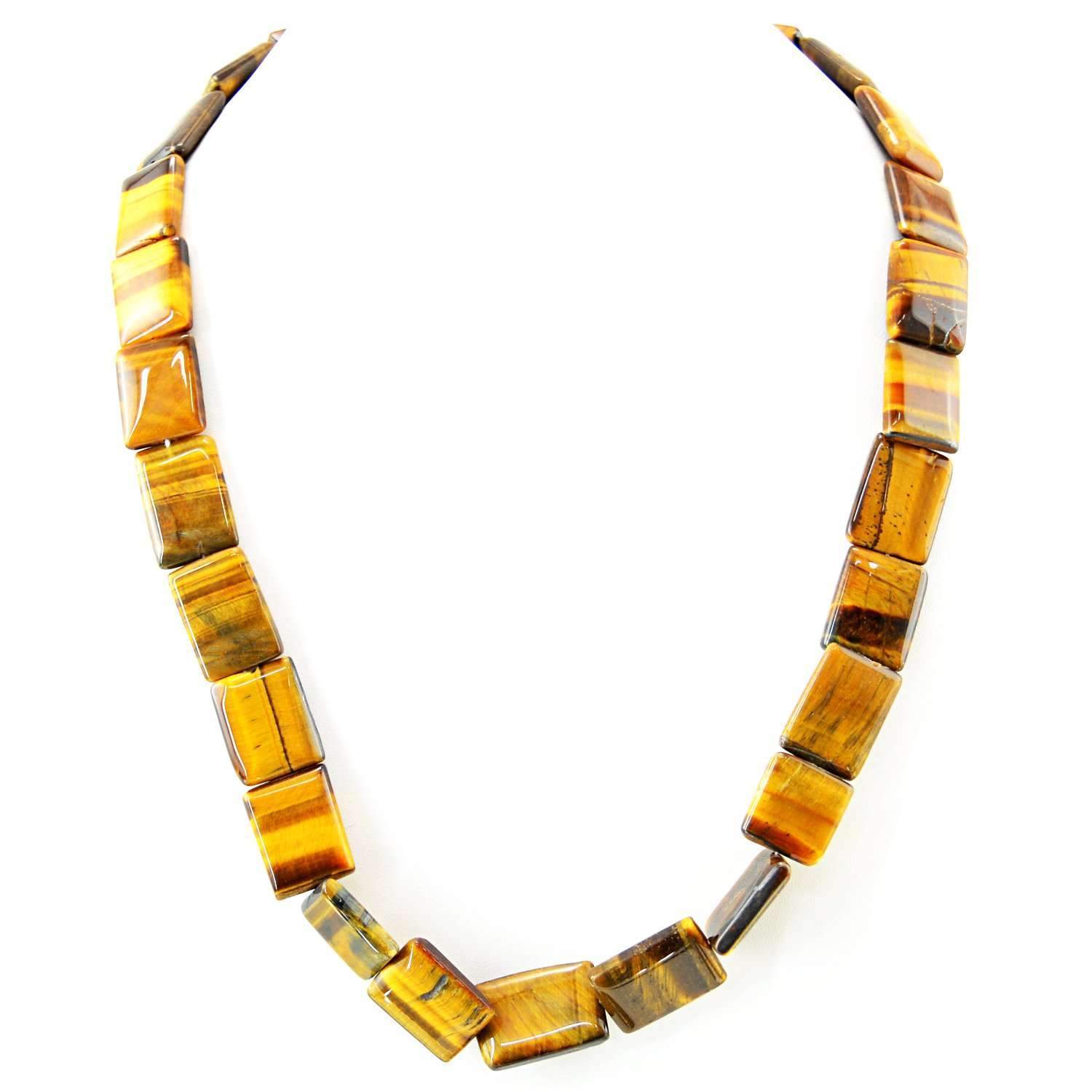 gemsmore:Natural Golden Tiger Eye Necklace Untreated Beads