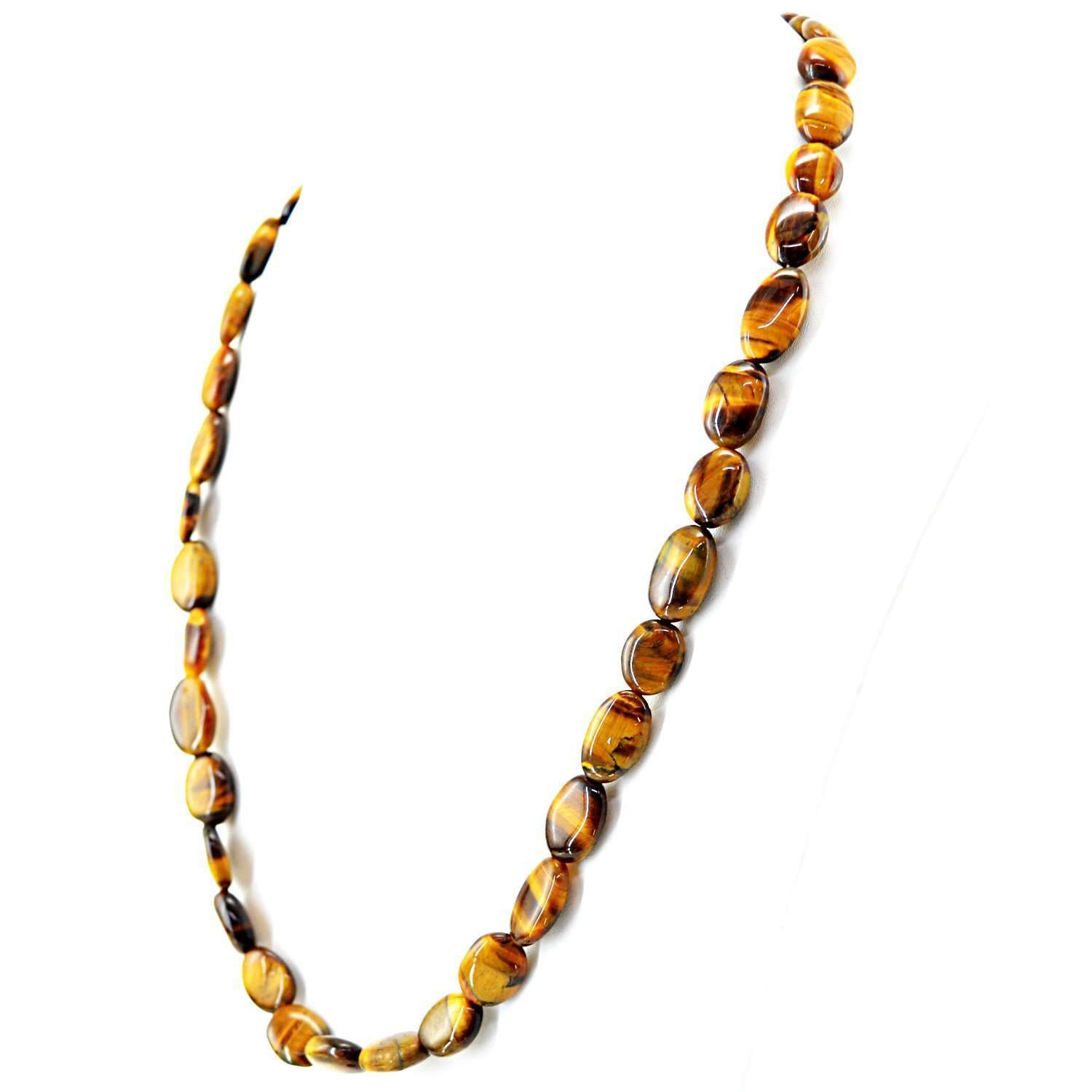 gemsmore:Natural Golden Tiger Eye Necklace Untreated Oval Shape Beads