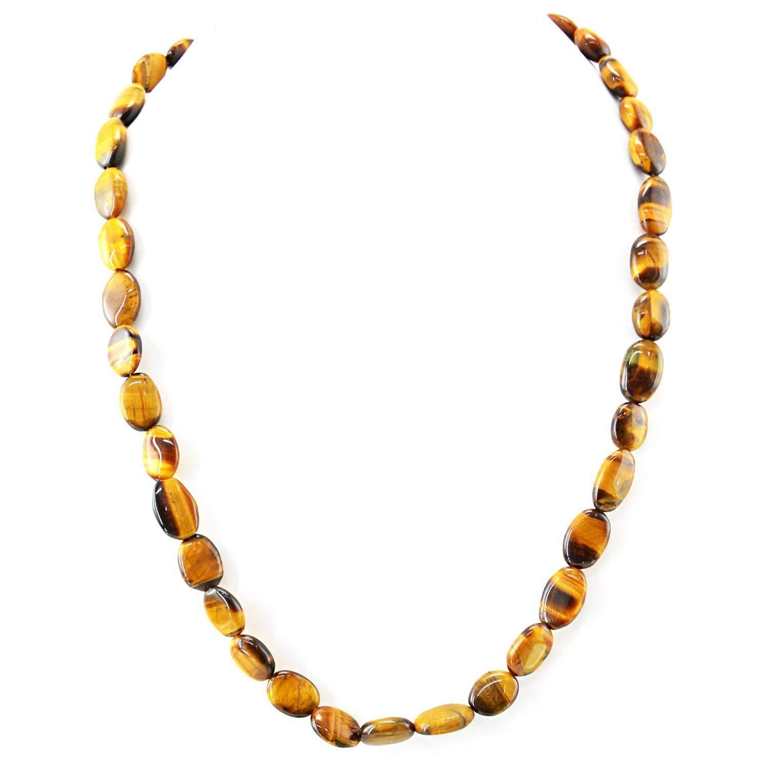 gemsmore:Natural Golden Tiger Eye Necklace Untreated Oval Shape Beads