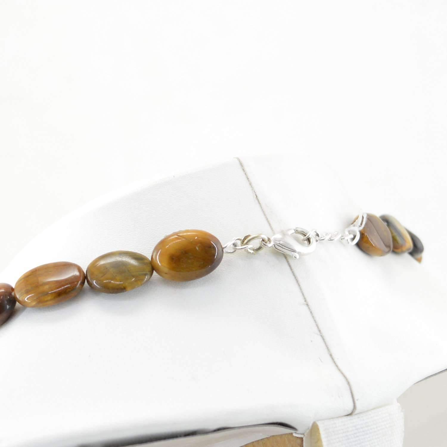 gemsmore:Natural Golden Tiger Eye Necklace Untreated Oval Shape Beads