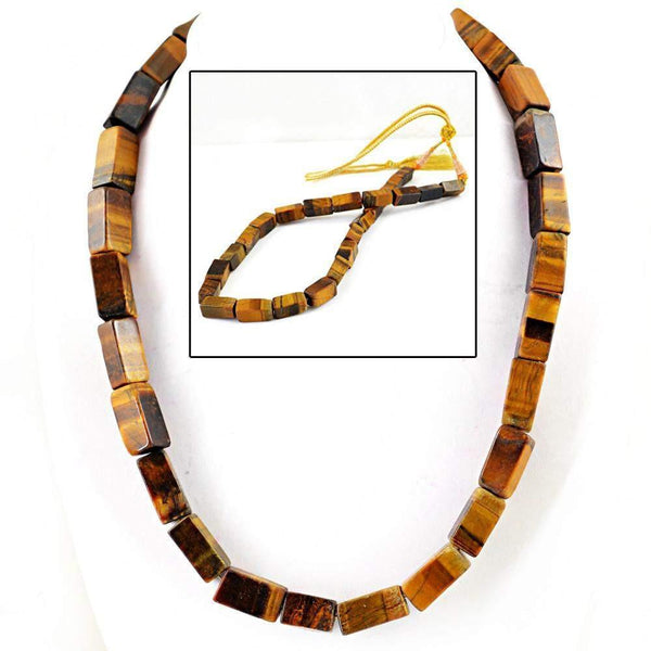 gemsmore:Natural Golden Tiger Eye Necklace Untreated Single Strand Beads