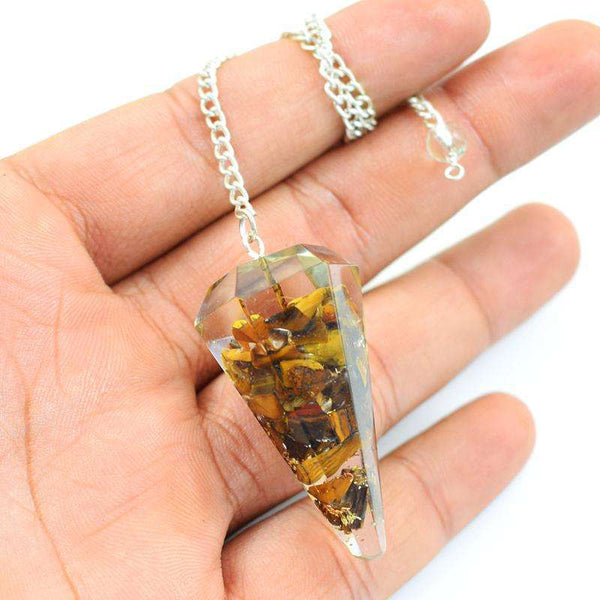 gemsmore:Natural Golden Tiger Eye Orgone Healing Point Pendulum