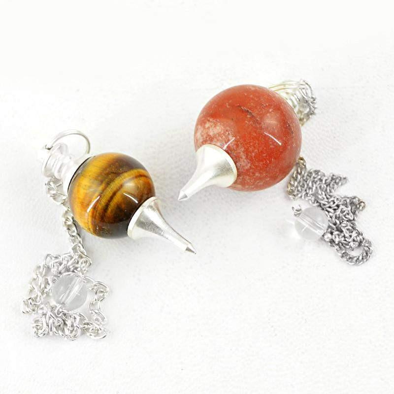 gemsmore:Natural Golden Tiger Eye & Red Jasper Healing Ball Point Pendulum Lot