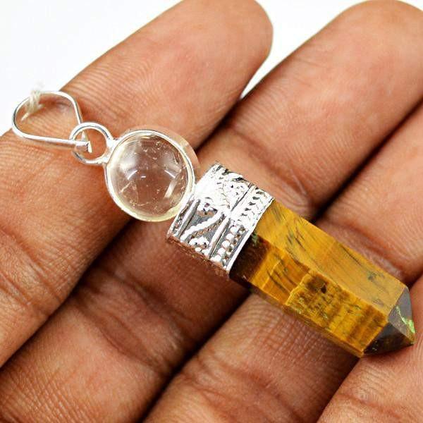 gemsmore:Natural Golden Tiger Eye Reiki Healing Ball Point Pendant