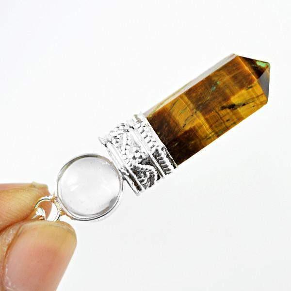 gemsmore:Natural Golden Tiger Eye Reiki Healing Ball Point Pendant